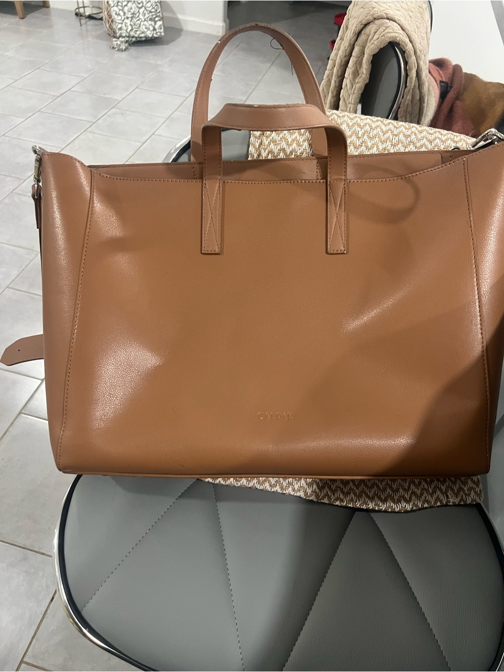 Calpak Cognac Leather Weekender Tote